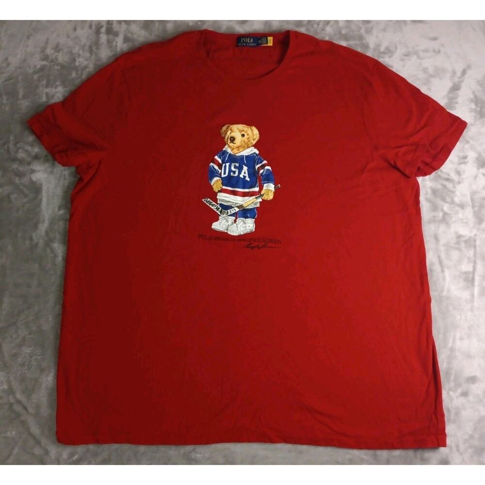 Polo Bear By Ralph Lauren USA Hockey T Shirt Mens 2XL Red